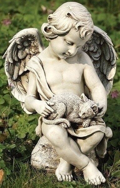 Cherub With Kitten Garden Sculpture Outdoor Resin Decor Statuary